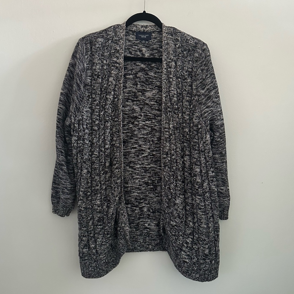 Lands’ End Black and White Drifter Open Front Cardigan Size 3X